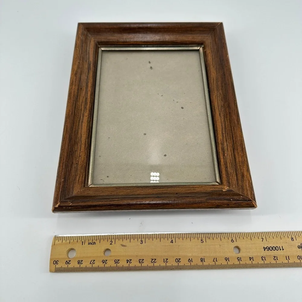 Vintage Style Dark Wood Beveled Tabletop Picture Frame with Metallic Trim 5x7